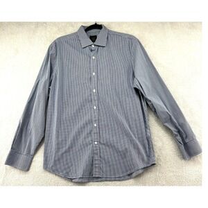 Kent & Curwen Shirt Mens Sz L Classic Fit Gingham Button Down Shirt Navy White